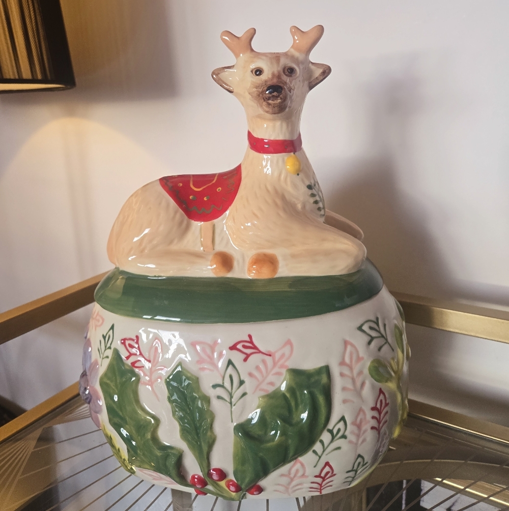 Anthropologie Nathalie Lete Reindeer Christmas Cookie Jar